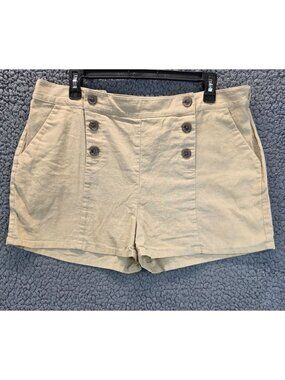 Attention Linen Cotton Shorts L Beige Button Granola Coastal Beach Sailor Summer